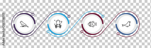 Photography outline animals icons set - canary, squid, clownfish, sea lion