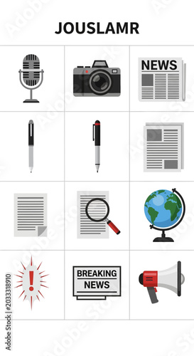 Obraz na plátně Journalism News Media Icons Set.
