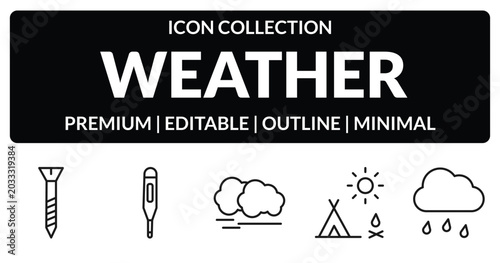 Tableau sur toile outline weather icons set - bolt, thermometer, indian summer, drizzle