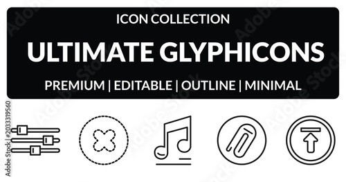 Foto outline ultimate glyphicons icons set - tings bars, dot crossed, attach rotated, upload arrow with bar