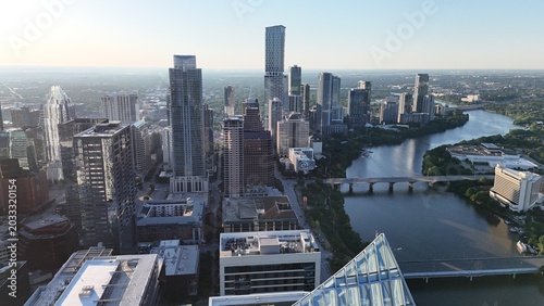 Downtown Austin Texas facing east looking over Ladybird Lake