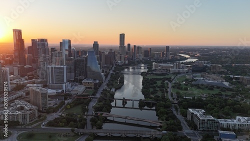 Downtown Austin Texas facing east looking over Ladybird Lake
