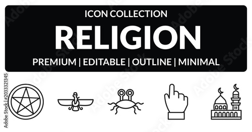 Obraz na plátne outline religion icons set - satanism, faravahar, one god, medina