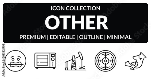 Bilde på lerret outline other icons set - scared smile, microvawe, shooting gallery, broken vase