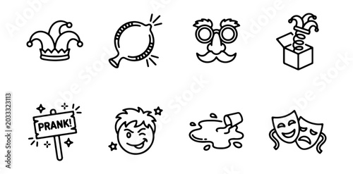 Tableau sur toile Prank Icons Set, Funny Joke Vector Graphics, Comedy Symbols, Celebration Element