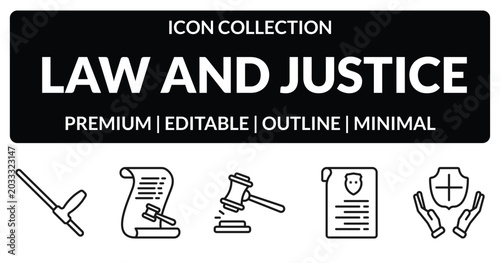 Tableau sur toile outline law and justice icons set - baton, law paper, criminal record, qualified protection