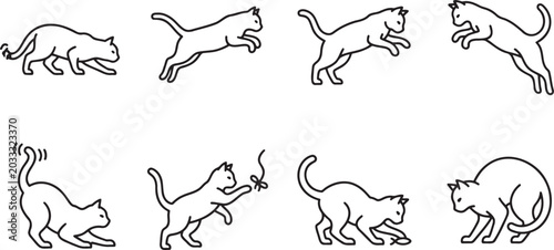 Foto Dynamic cats jumping and chasing toys in mid-air