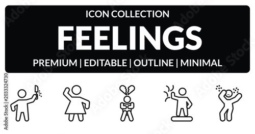 Картината върху платно outline feelings icons set - awful human, beautiful human, blessed human, determ
