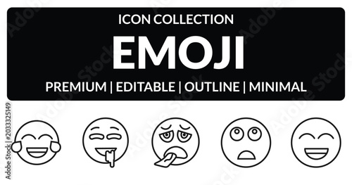 Фотография outline emoji icons set - laugh emoji, drool emoji, bored grinning editable vect