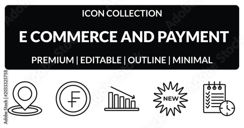 Bild auf Leinwand outline e commerce and payment icons set - map pointer, swiss franc, new, waiting list