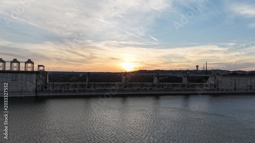 Canvas Print Sunset over Lake Travis dam