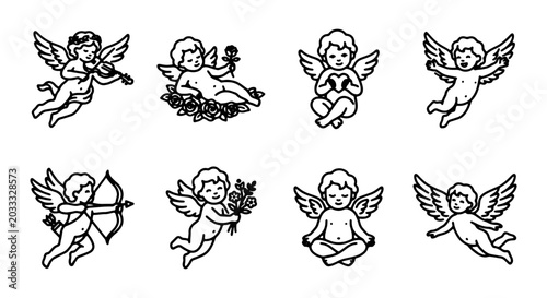 Canvastavla Cherub Angels Vector Set, Cupid Icons, Romantic Love Symbols, Vintage Illustrati