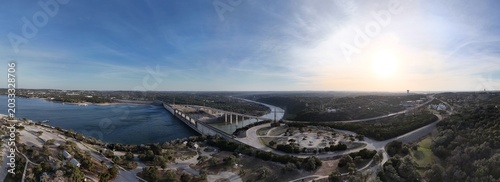 Obraz na płótnie Aerial view of Lake Travis dam and TX hills