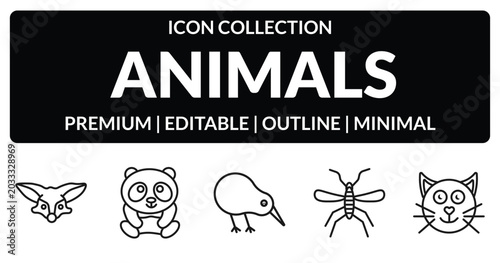 Bild auf Leinwand outline animals icons set - fennec fox, panda, mosquito, cat