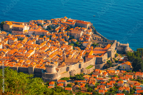 Fotografie Dubrovnik old town and Lokrum island from Mount Srd observation point, Dalmatia, Croatia