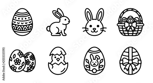 Obraz na plátně Easter Egg Icons Set, Cute Bunny and Chick Graphics, Spring Holiday Vector Colle