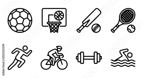 Bild auf Leinwand Sports Icons Set, Fitness Equipment, Athlete Graphics, Outdoor Activity Vector C