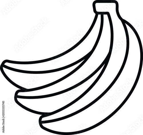 banana bunch with curved stems line art vector illustration on transparent background