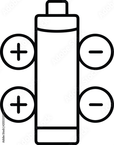 battery aa size with plus minus ends line art vector illustration on transparent background