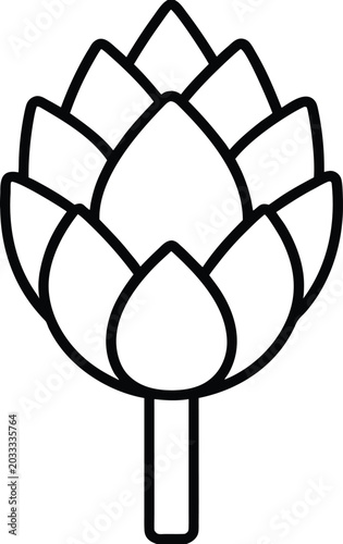 artichoke with layered leaves line art vector illustration on transparent background