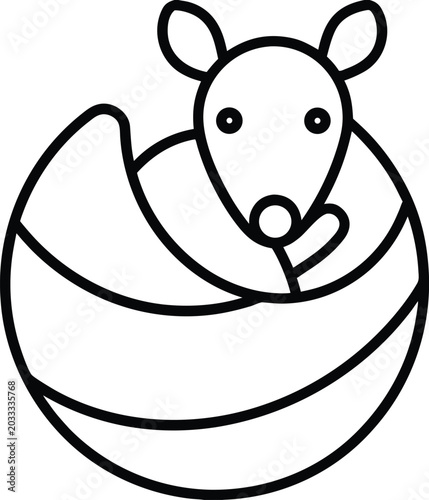 armadillo rolled into ball shape line art vector illustration on transparent background