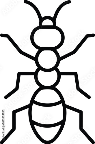 ant with segmented body and antennae line art vector illustration on transparent background