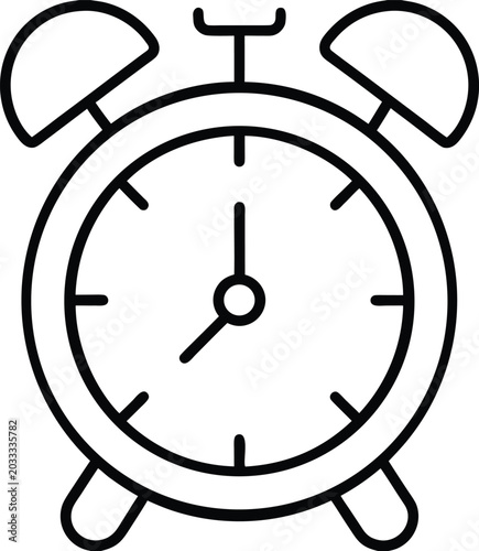 alarm clock with bells on top line art vector illustration on transparent background