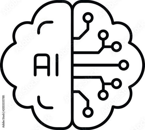 ai brain with circuit patterns line art vector illustration on transparent background