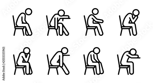 Canvastavla Boredom and Fatigue Stick Figure Icons, Set of 8, Representing Lethargy, Exhaust