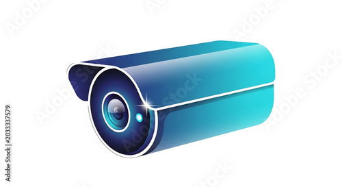 A blue and cyan vector illustration of a security surveillance camera icon