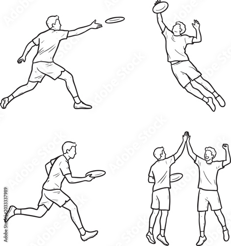 Fotografía Ultimate Frisbee, Frisbee players, sports illustrations, athletic poses, vector