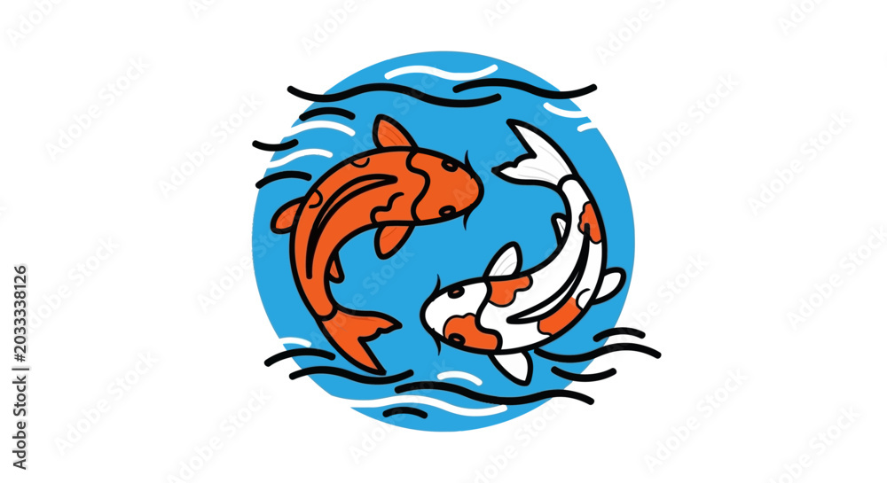 Obraz premium Koi Fish Swimming in Circular Water Design Vector Illustration