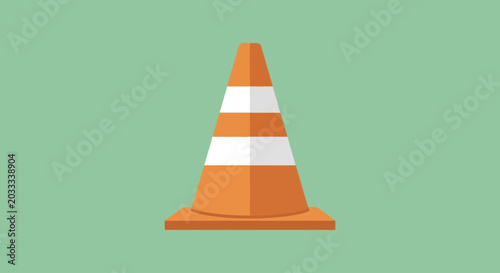 Photos Flat design orange traffic cone with white stripes on green background