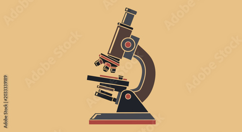 Tableau sur toile flat vector illustration of a classic microscope on beige background