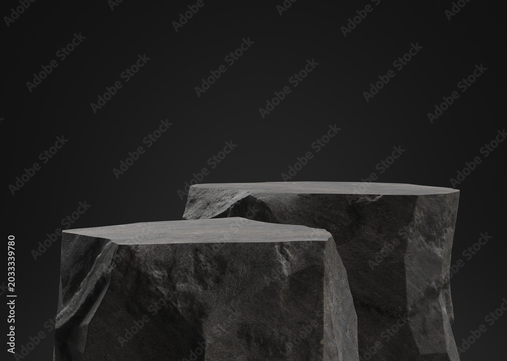 Φωτογραφία Dark stone formations. Empty stone podium for display product.