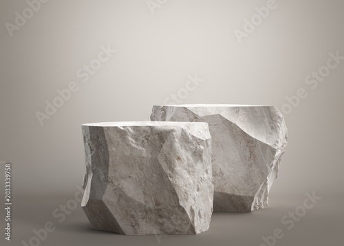 Stone slab, stone podium for display product. Stone slabs are arranged in a stacked formation. 