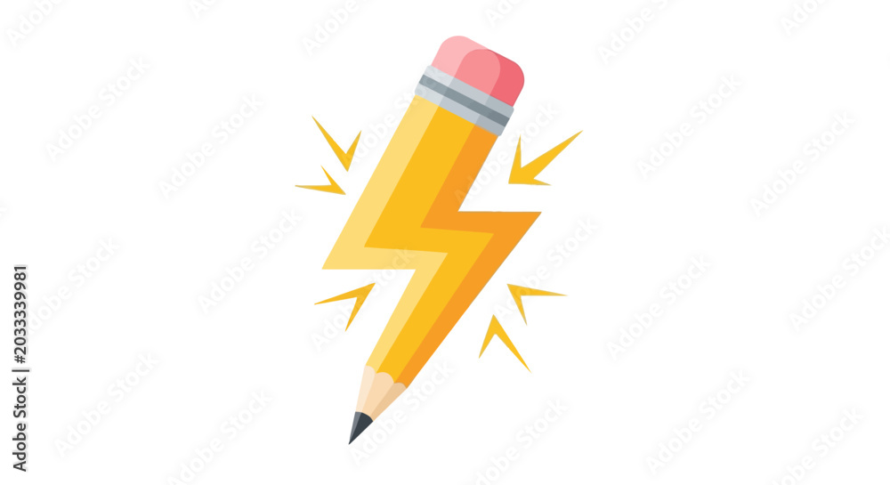 Fotografie Pencil with Lightning Bolts Vector Illustration