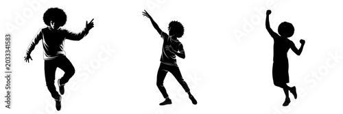 Foto Set and collection of dynamic active young boy dancing breakdance hip hop silhou