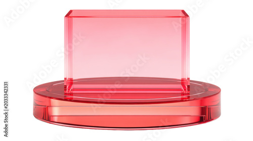 Transparent Pink Glass Podium Platform for Luxury Cosmetic Product Display Elegant Minimal Showcase Mockup Design on White background