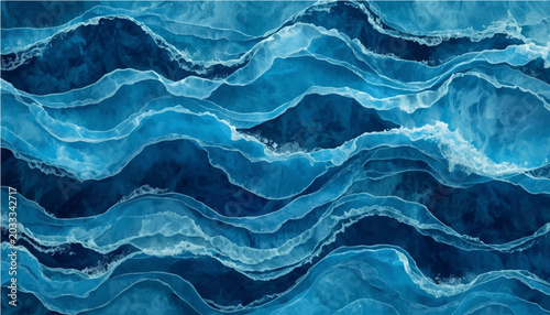 Bild auf Leinwand Abstract blue waves with swirling patterns suggesting water flow or oceanic currents, with a textured, painterly effect, creating a sense of movement and depth