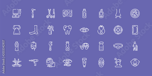 baby outline icon set featuring ultrasonography, tool surgeon, eyesight, baby boy icons.