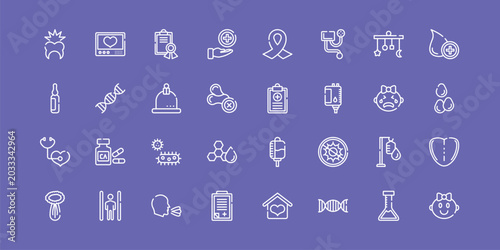 Fotografi baby outline icon set featuring toothache, medical certificate, health report, baby girl icons