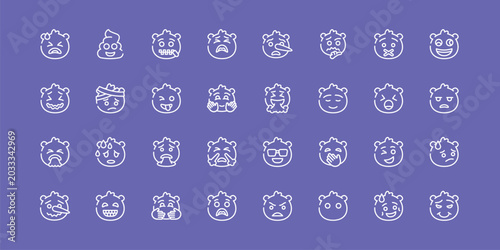 Photos emoji outline icon set featuring desperate emoji, -mouth emoji, vomit proud icons