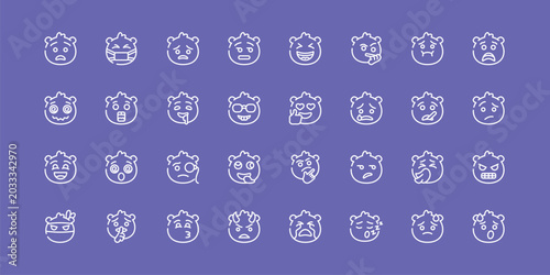 фотографія emoji outline icon set featuring anguished emoji, pouting emoji, exhausted icons