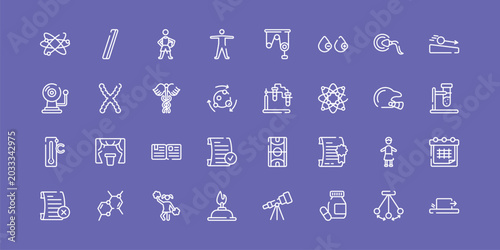 Foto physics outline icon set featuring orbit, basketball player, experimentation, friction icons