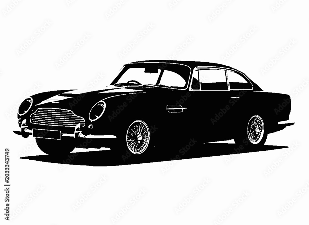 Naklejka premium Classic Sports Car: A sleek, vintage black sports car with chrome accents and distinctive design parked elegantly.