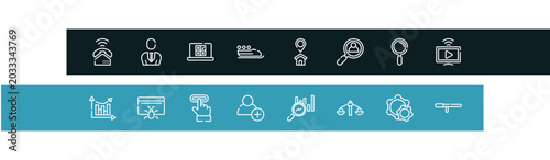 Quadro su tela marketing outline icon set featuring ringing, businessman with tie, online voting, bobsleigh icons