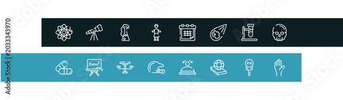 Tablou pe pânză back to school outline icon set featuring neutrons, astronomy, chemicals, headmistress icons
