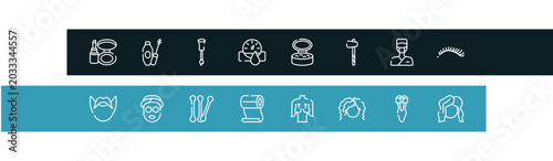 Photos beauty and spa outline icon set featuring make up kit, mascara, nail brush, hydrometer icons