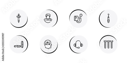 Canvas Print medical services outline icon set featuring anesthesia, doctors, sphygmomanometer, periodontal scaler icons